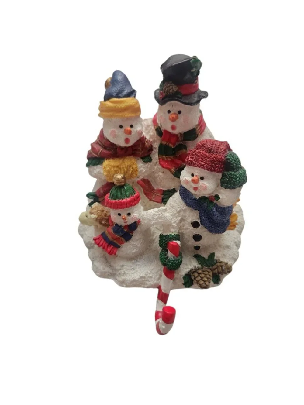 Vintage Snowman Christmas Stocking Holders Hangers Resin Felted Bottoms